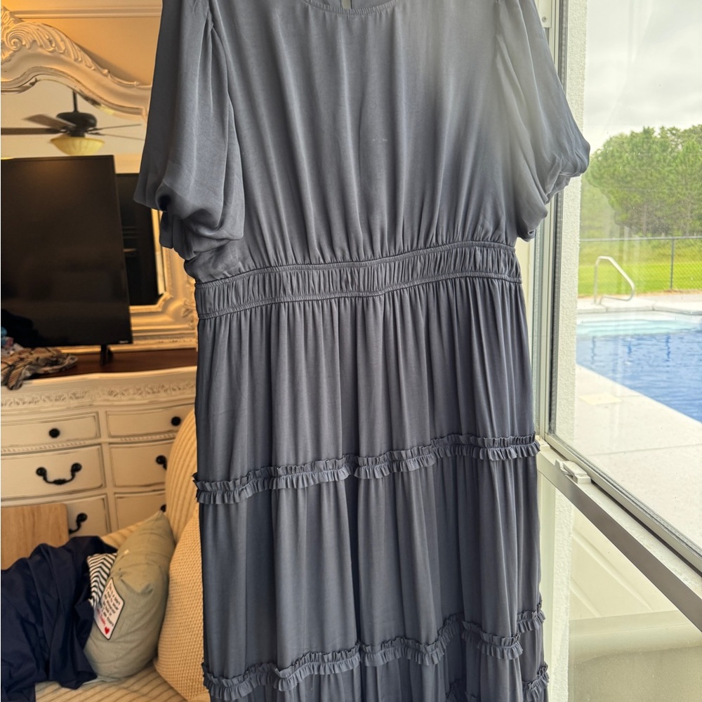 Chic Celadon Navy Blue Maxi Dress